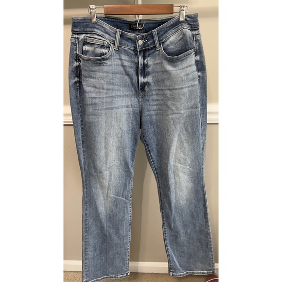 Judy Blue Denim - Judy Blue Womens Mid Rise Straight Leg Jeans Medium Wash Blue Denim 16W